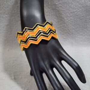 CHEVRON ZIG ZAG Orange Blue Enamel Metal Stackable Halloween Bangle Bracelet 4pc